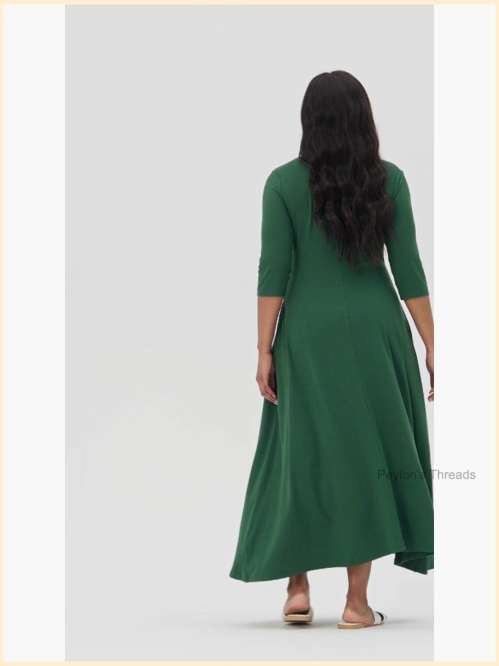 V-Neck 3/4 Sleeve Elegant Maxi Dress with Pockets Church Dresses - Picture 7 of 7